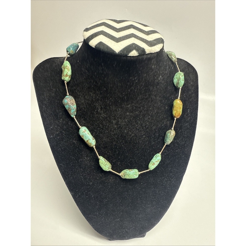Turquoise Navajo Nuggets Sterling Silver Bead Spacers Necklace Artisan Handmade